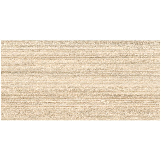Faianta baie / bucatarie rectificata crem 30x60 cm, Marazzi Mystone Travertino Classico Struttura Righe 3D
