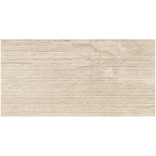 Faianta baie / bucatarie rectificata crem 30x60 cm, Marazzi Mystone Travertino Navona Struttura Righe 3D