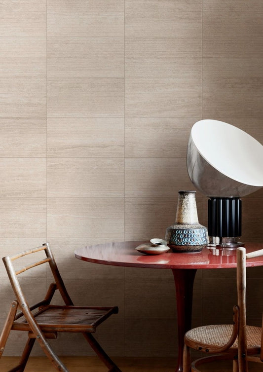 Faianta baie / bucatarie rectificata crem 30x60 cm, Marazzi Mystone Travertino Navona Struttura Righe 3D