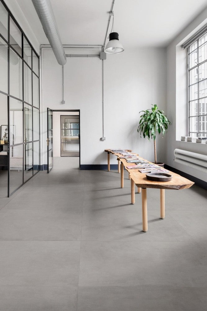 Gresie interior portelanata rectificata gri 120x120 cm, Marazzi Cementum Nickel