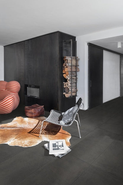 Gresie interior portelanata rectificata gri 60x120 cm, Marazzi Cementum Carbon