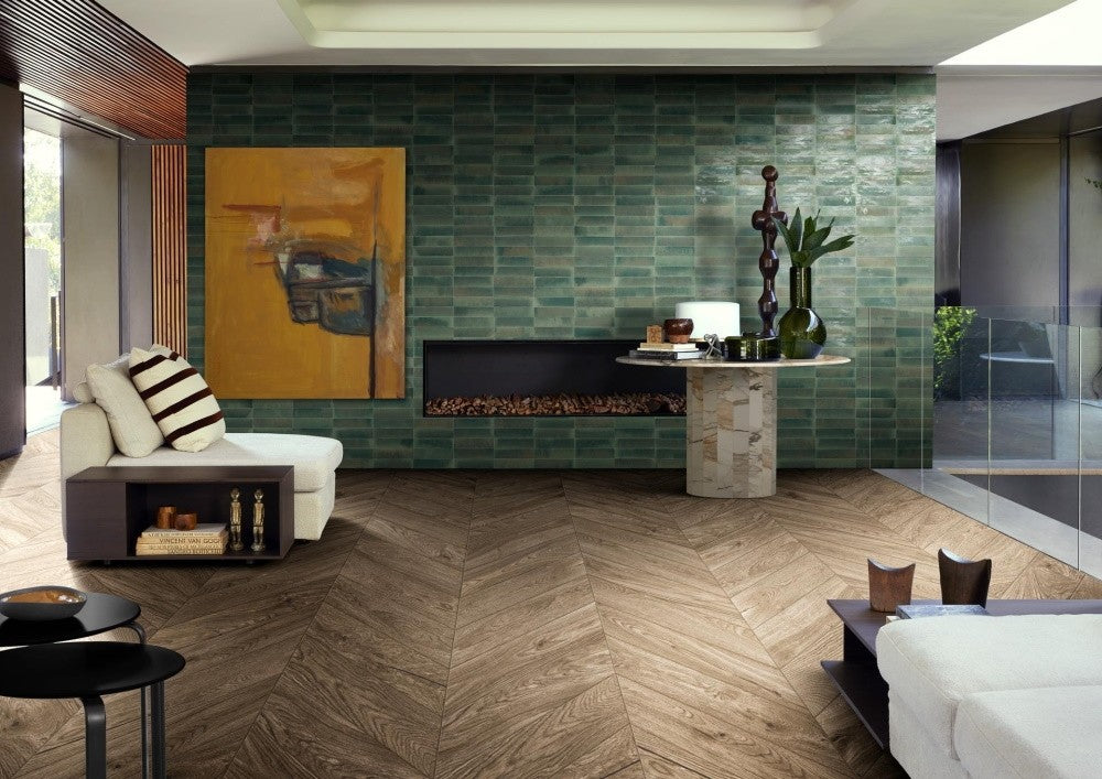 Gresie interior portelanata verde 6x24 cm, Marazzi Lume Forest Lux