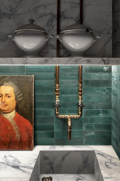 Gresie interior portelanata albastra 6x24 cm, Marazzi Lume Turquoise Lux