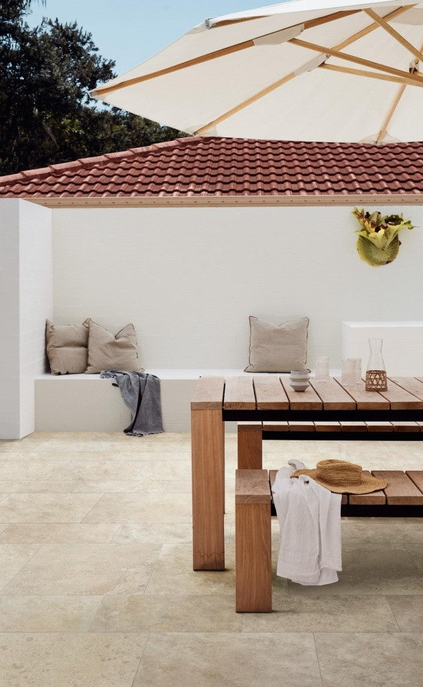 Gresie exterior portelanata rectificata crem 30x60 cm, Marazzi Uniche Cadiz Strutturato