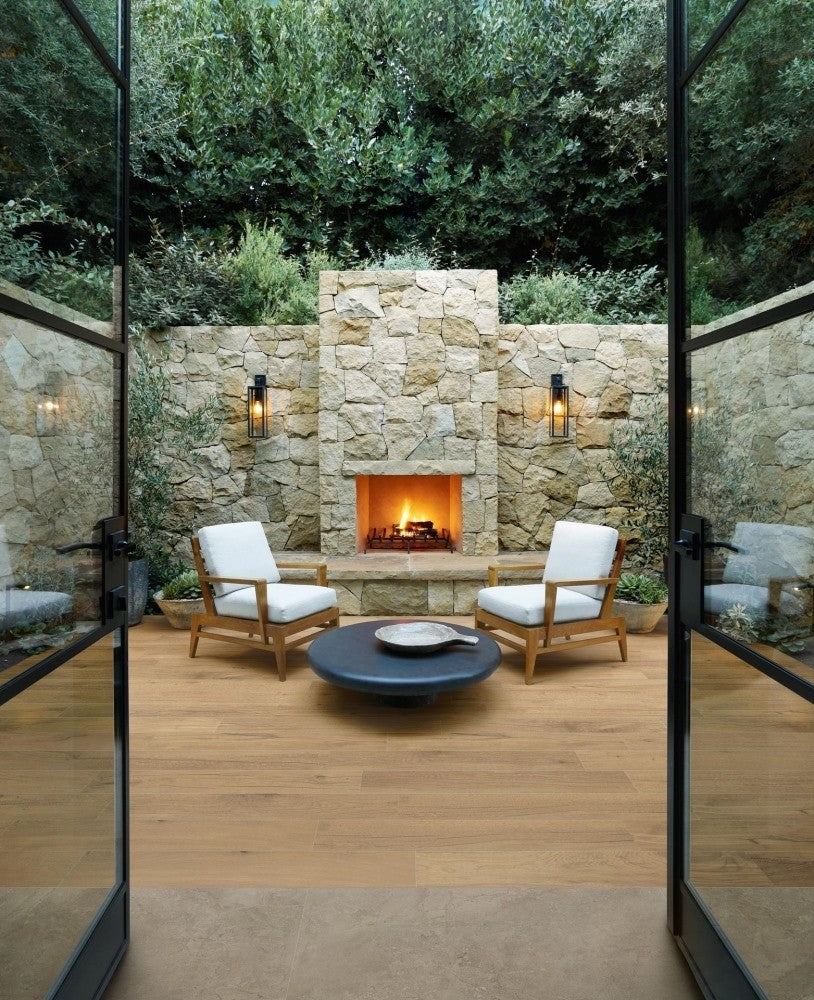 Gresie exterior portelanata rectificata crem 20x120 cm, Marazzi Puro Alba Roble Strutturato