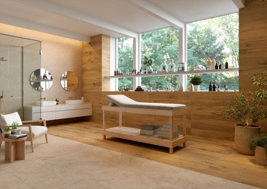 Gresie exterior portelanata rectificata crem 20x120 cm, Marazzi Puro Alba Roble Strutturato