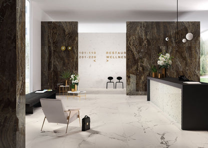 Gresie exterior / interior portelanata rectificata alba 60x60 cm, Marazzi Allmarble Statuario