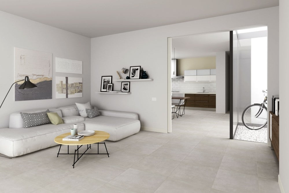 Gresie exterior / interior portelanata alba 45x45 cm, Marazzi Dust White