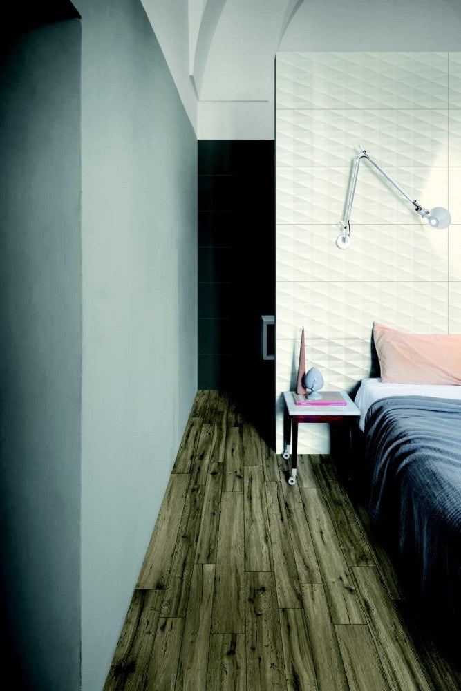 Faianta baie / bucatarie rectificata alba 40x120 cm, Marazzi Eclettica White Struttura Diamond 3D