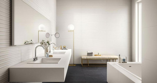 Faianta baie / bucatarie rectificata alba 40x120 cm, Marazzi Essenziale Struttura Drape 3D Satinato