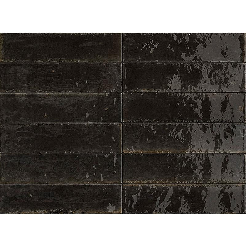 Gresie exterior / interior portelanata neagra 6x24 cm, Marazzi Lume Black Lux