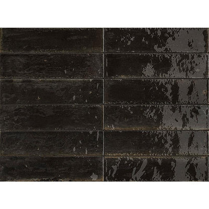 Gresie exterior / interior portelanata neagra 6x24 cm, Marazzi Lume Black Lux