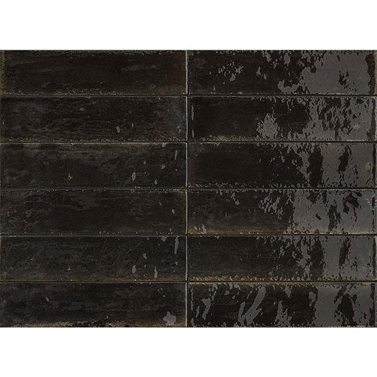 Gresie exterior / interior portelanata neagra 6x24 cm, Marazzi Lume Black Lux