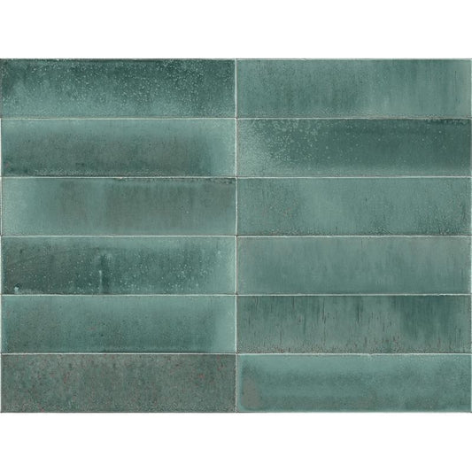 Gresie interior portelanata albastra 6x24 cm, Marazzi Lume Turquoise Lux