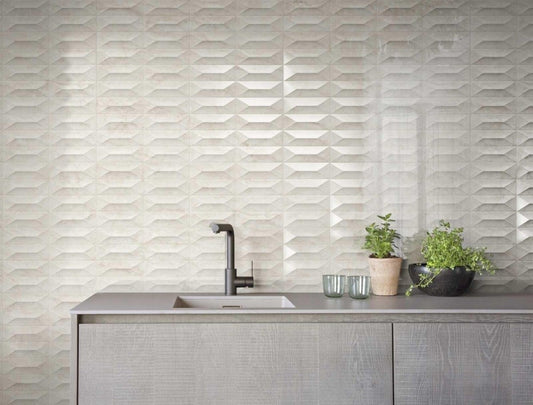 Faianta baie / bucatarie rectificata alba 30x90 cm, Marazzi Marbleplay Struttura 3D Gem Calacatta