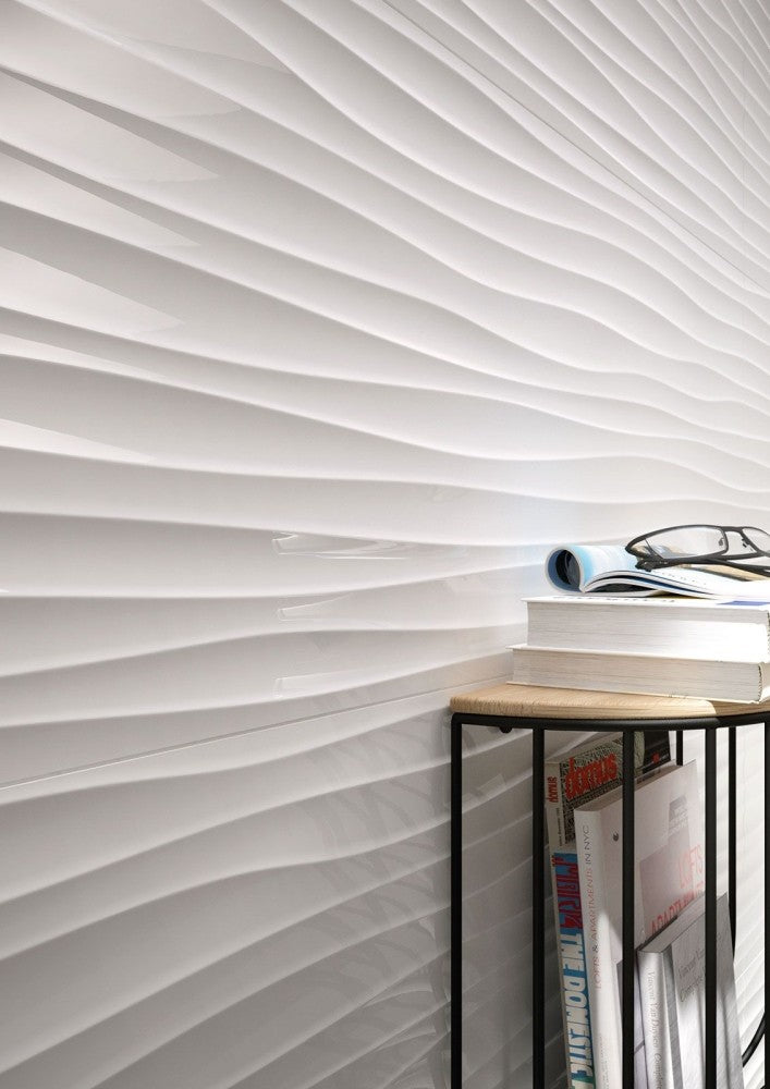 Faianta baie / bucatarie rectificata alba 40x120 cm, Marazzi Essenziale Struttura Wave 3D Lux