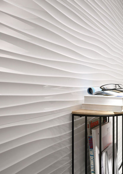 Faianta baie / bucatarie rectificata alba 40x120 cm, Marazzi Essenziale Struttura Wave 3D Lux