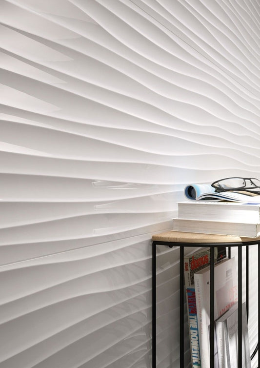 Faianta baie / bucatarie rectificata alba 40x120 cm, Marazzi Essenziale Struttura Wave 3D Lux