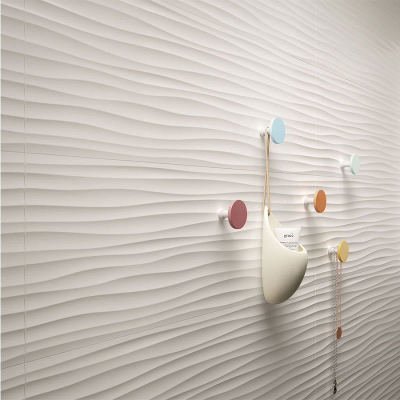 Faianta baie / bucatarie rectificata alba 40x120 cm, Marazzi Essenziale Struttura Wave 3D Satinato
