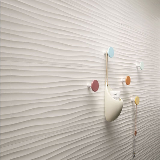 Faianta baie / bucatarie rectificata alba 40x120 cm, Marazzi Essenziale Struttura Wave 3D Satinato