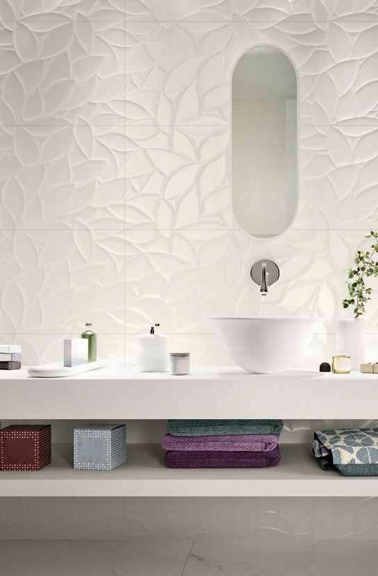 Faianta baie / bucatarie rectificata alba 40x120 cm, Marazzi Essenziale Struttura Flora 3D Satinato