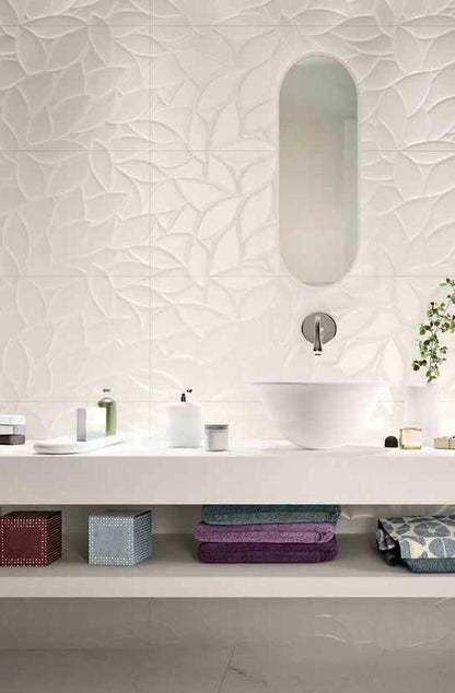 Faianta baie / bucatarie rectificata alba 40x120 cm, Marazzi Essenziale Struttura Flora 3D Satinato