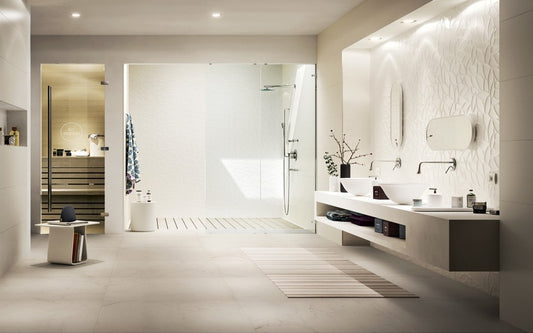 Faianta baie / bucatarie rectificata alba 40x120 cm, Marazzi Essenziale Struttura Flora 3D Satinato