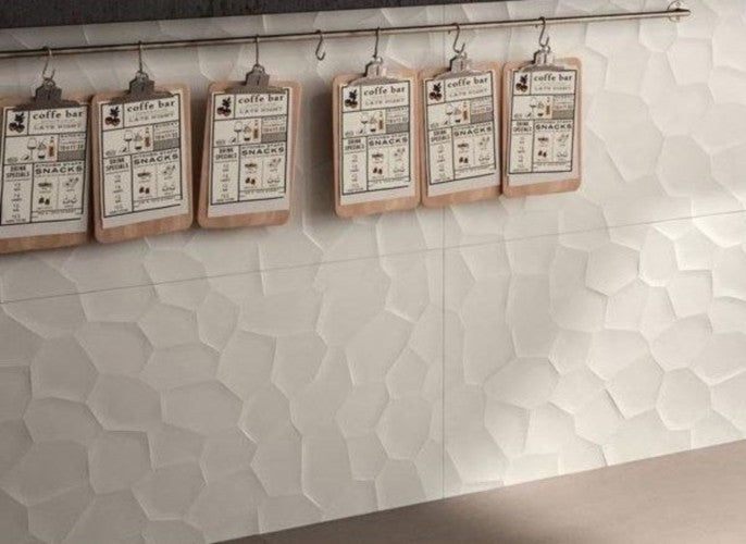 Faianta baie / bucatarie rectificata alba 40x120 cm, Marazzi Essenziale Struttura Deco 3D Satinato