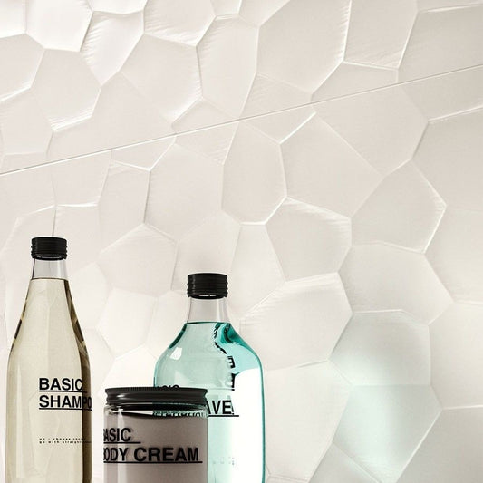 Faianta baie / bucatarie rectificata alba 40x120 cm, Marazzi Essenziale Struttura Deco 3D Satinato