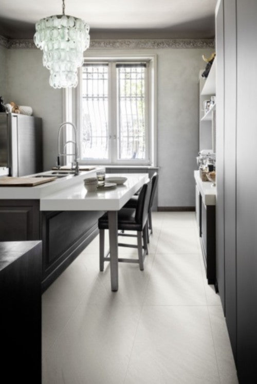 Gresie exterior / interior portelanata rectificata alba 75x150 cm, Marazzi Mystone Lavagna Bianco