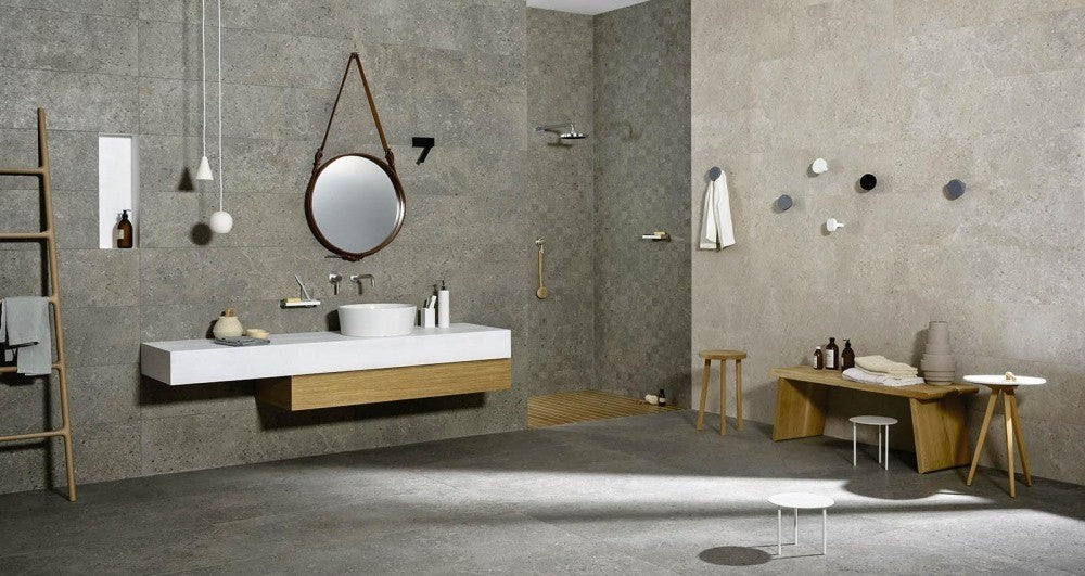 Gresie exterior portelanata rectificata bej 30x60 cm, Marazzi Mystone Gris Fleury Beige Strutturato