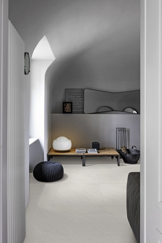 Gresie exterior / interior portelanata rectificata alba 60x60 cm, Marazzi Mystone Lavagna Bianco