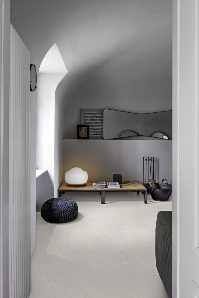 Gresie exterior / interior portelanata rectificata alba 75x75 cm, Marazzi Mystone Lavagna Bianco