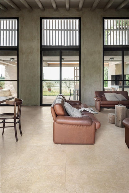 Gresie exterior / interior portelanata rectificata bej 75x150 cm, Marazzi Mystone Limestone Sand