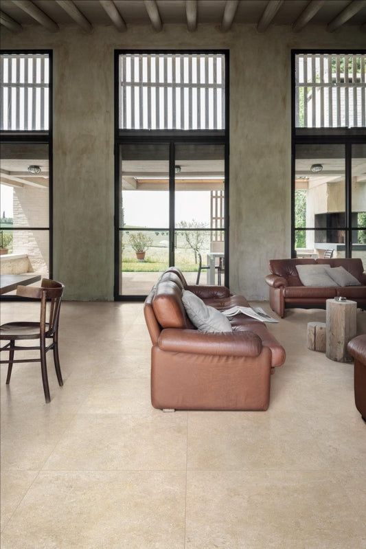 Gresie exterior portelanata rectificata bej 30x60 cm, Marazzi Mystone Limestone Sand Strutturato