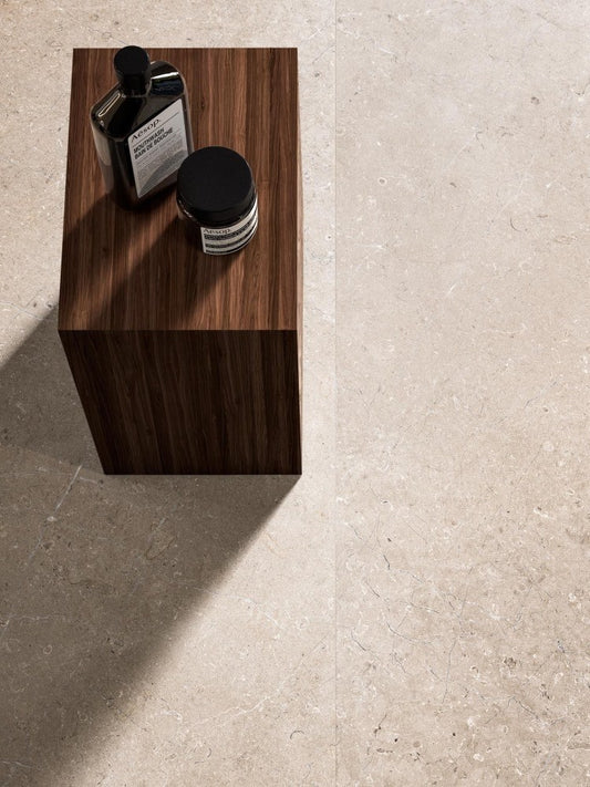 Gresie exterior portelanata rectificata gri 30x60 cm, Marazzi Mystone Limestone Taupe Strutturato