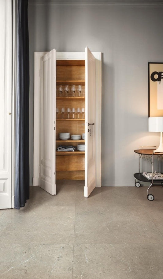 Gresie exterior / interior portelanata rectificata gri 75x75 cm, Marazzi Mystone Limestone Taupe