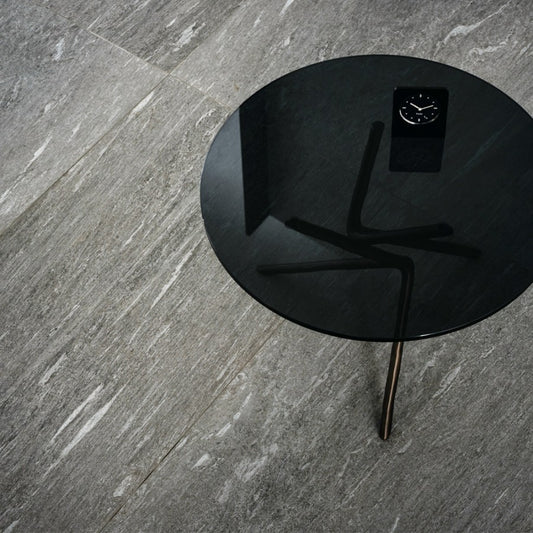 Gresie exterior portelanata rectificata antracit 40x120 cm, Marazzi Pietra di Vals20 Antracite Strutturato