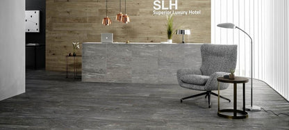 Gresie exterior / interior portelanata rectificata gri 30x120 cm, Marazzi Pietra di Vals Greige