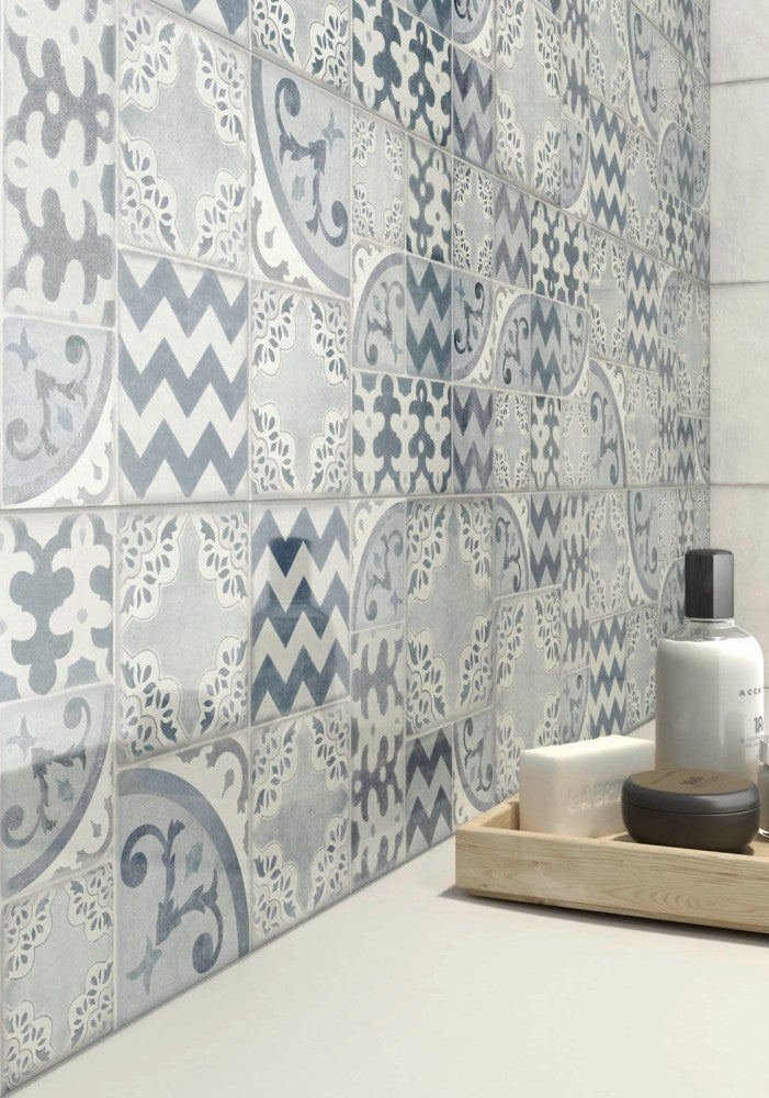 Decor interior alb/albastru 25x76 cm, Marazzi Pottery Light/Turquoise/Ocean