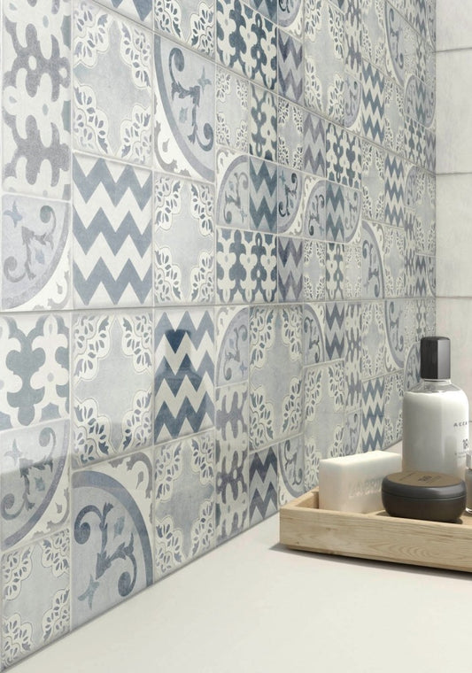 Decor interior alb/albastru 25x76 cm, Marazzi Pottery Light/Turquoise/Ocean