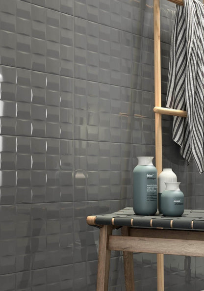 Faianta baie / bucatarie gri 25x76 cm, Marazzi Pottery Struttura Cube Slate
