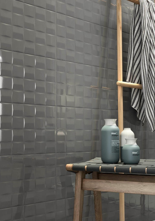 Faianta baie / bucatarie gri 25x76 cm, Marazzi Pottery Struttura Cube Slate