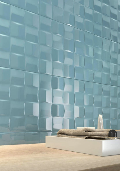 Faianta baie / bucatarie albastra 25x76 cm, Marazzi Pottery Struttura Cube Turquoise