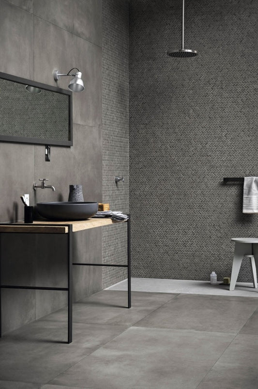 Gresie exterior / interior portelanata rectificata gri 30x60 cm, Marazzi Powder Mud