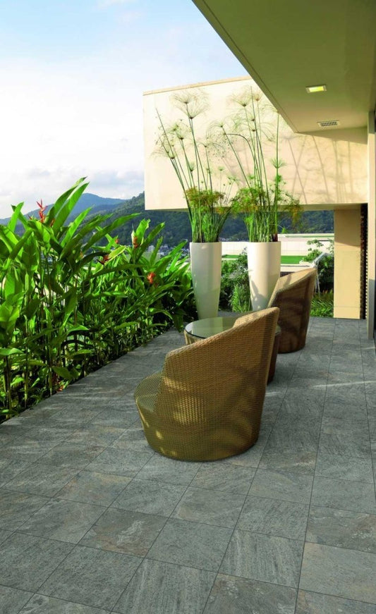 Gresie exterior portelanata rectificata gri 20x20 cm, Marazzi Rocking Strutturato Grey