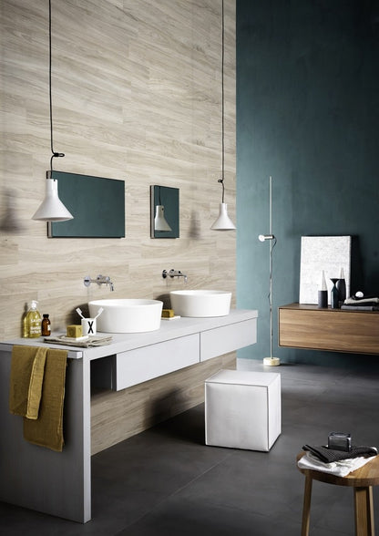 Gresie exterior / interior portelanata rectificata gri 30x120 cm, Marazzi Treverkchic Noce Tinto