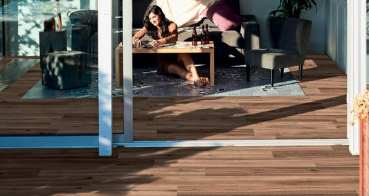 Gresie exterior / interior portelanata maro 15x90 cm, Marazzi Treverkheart Outdoor Brown Grip
