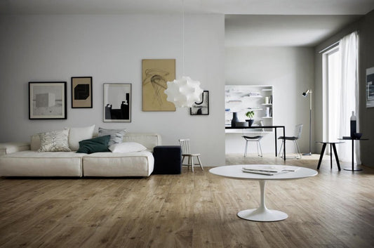 Gresie exterior portelanata rectificata crem 40x120 cm, Marazzi Treverkhome20 Strutturato Larice