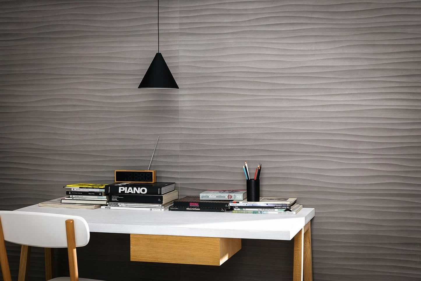Faianta baie / bucatarie rectificata antracit 40x120 cm, Marazzi Materika Struttura Wave 3D Antracite
